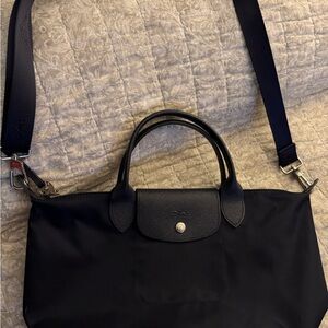Longchamp Blue Tote with Silver Accents
